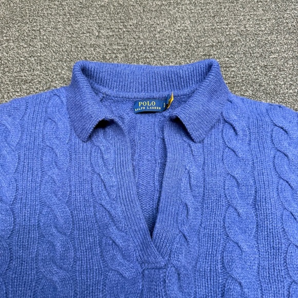 POLO Ralph Lauren Cable-Knit Wool-Cashmere Polo Sweater in Sapphire Heather - Picture 3 of 14